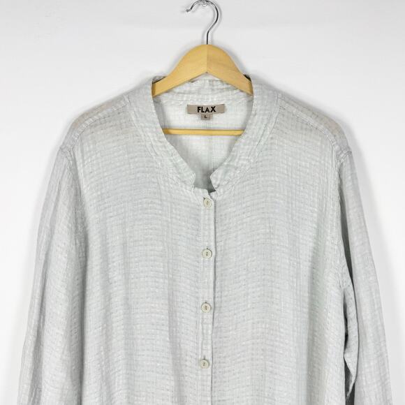 Flax Women's 100% Linen Button Down Tunic Dress Large Light Gray Lagenlook - Picture 3 of 12